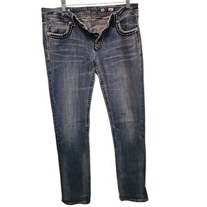 Women’s Dark Blue Distressed Straight-Leg Jeans
